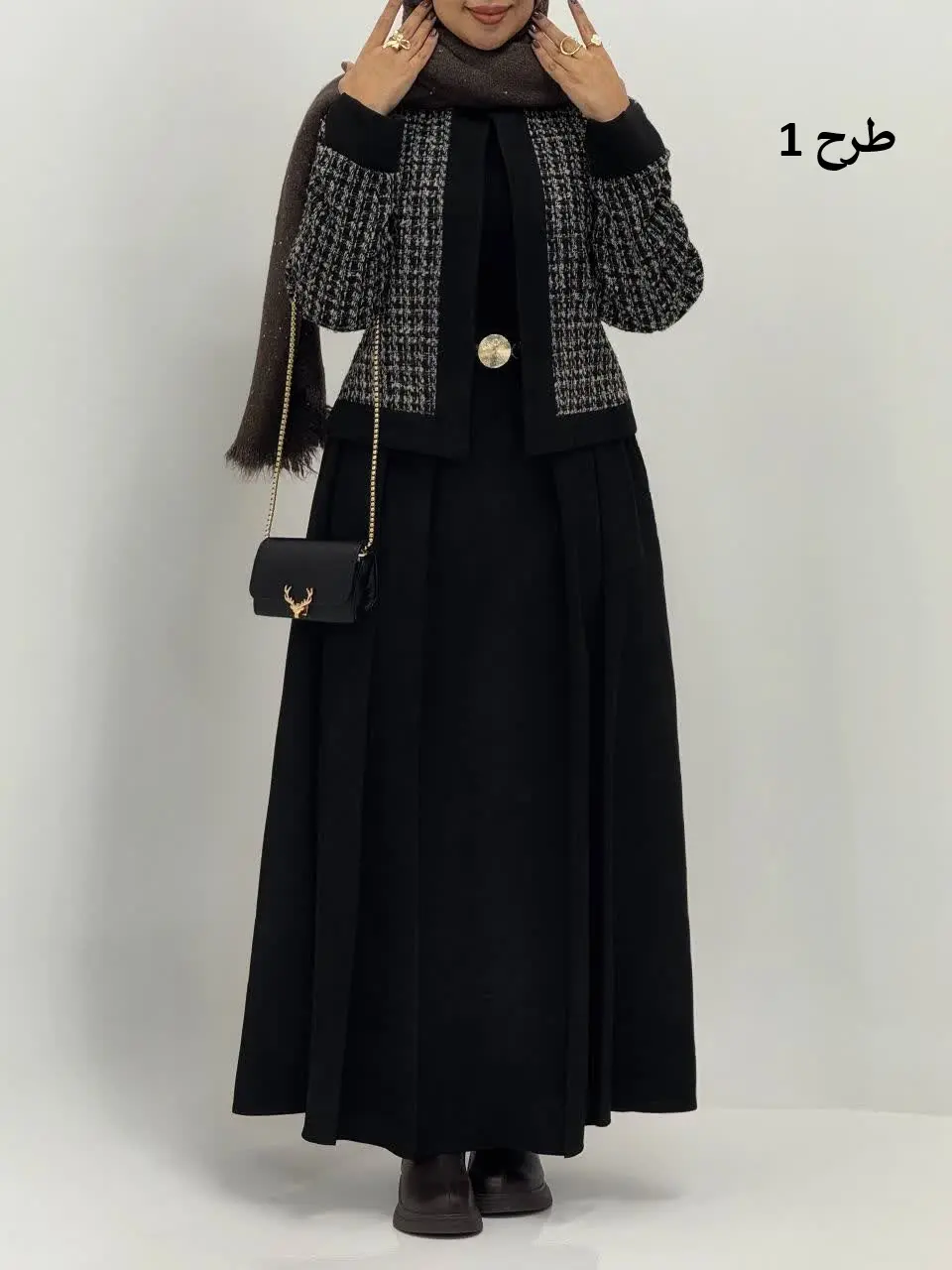 3805-کت و دامن شنل ( ایراددار )